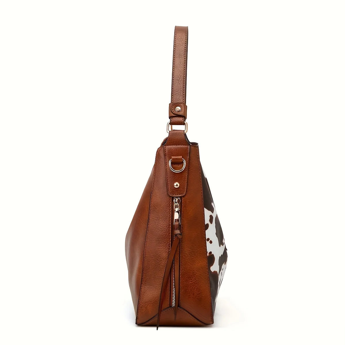 2PC Set Purses Tote Bag For Women, Handbags PU Leather Large Shoulder Bag, Cow Pattern Work Bags With Multi-Pockets