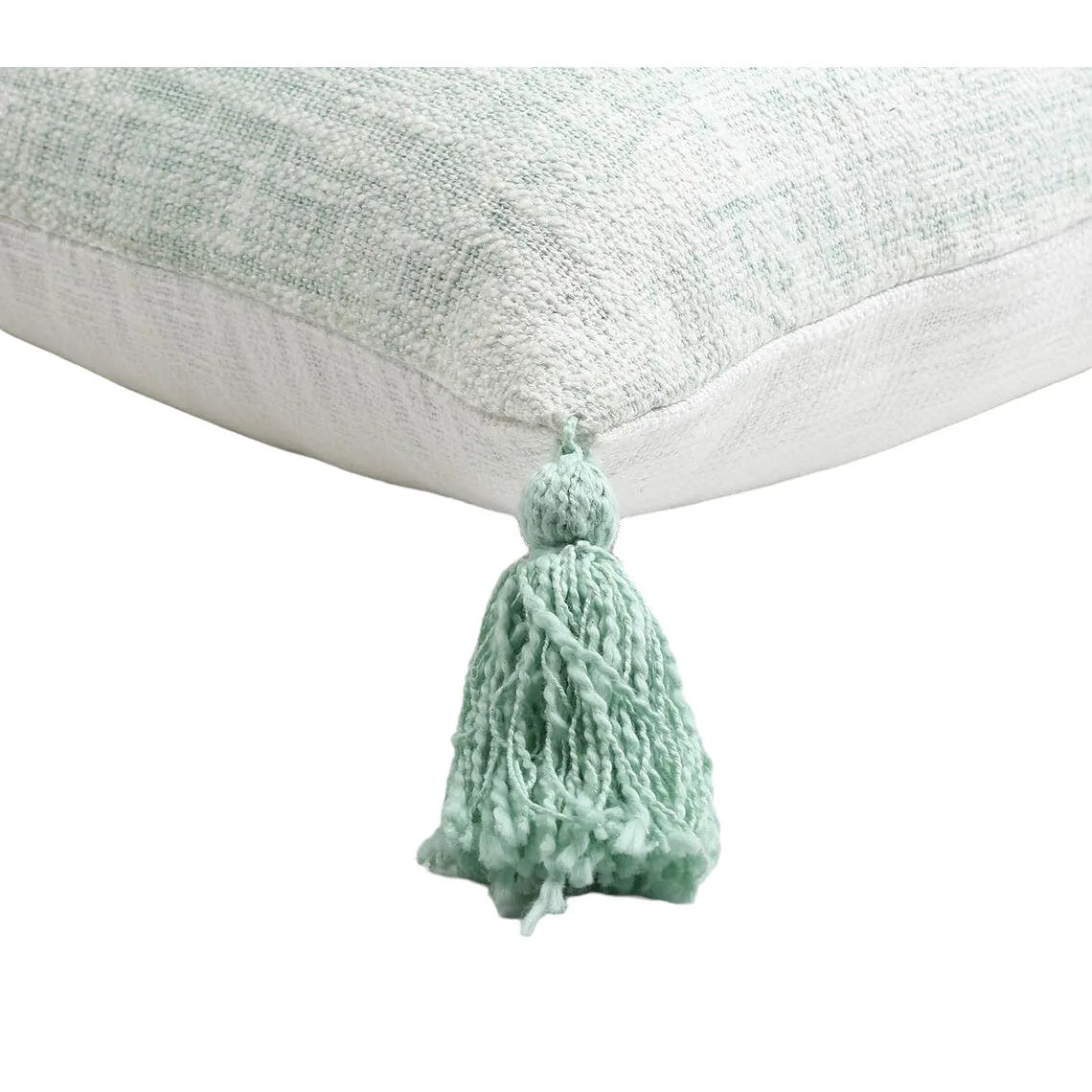 HMS 16\" X 24\" Mint Green Hand Woven Indoor/Outdoor Throw Pillow Cover with Tassels