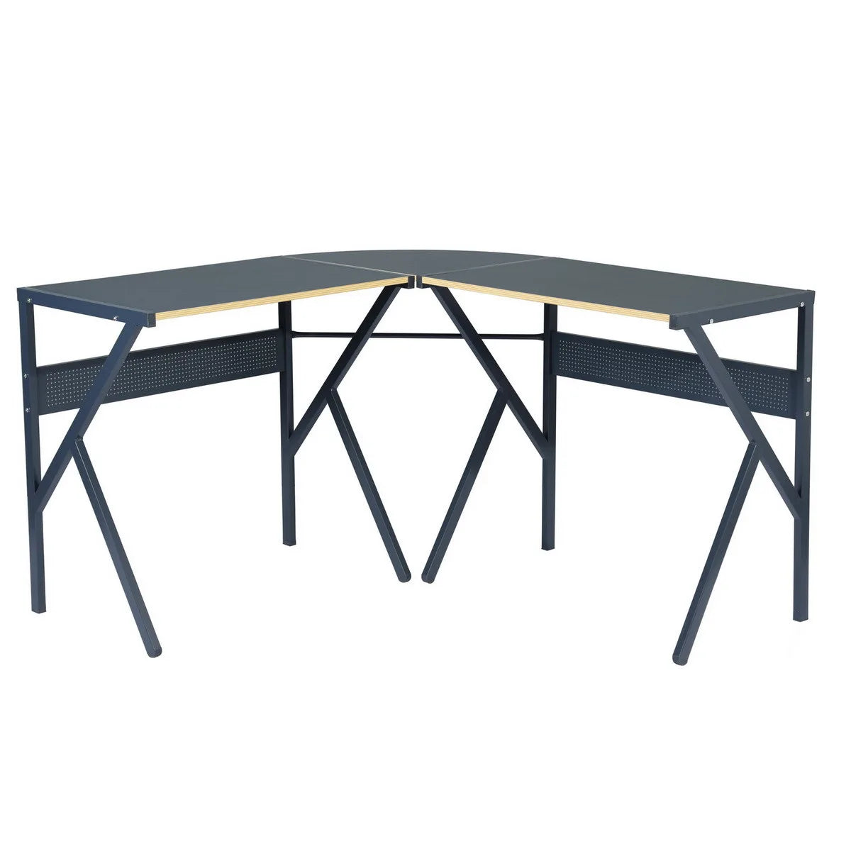 HMS 49\" H-Shape Black Wood and Metal Corner Computer Desk