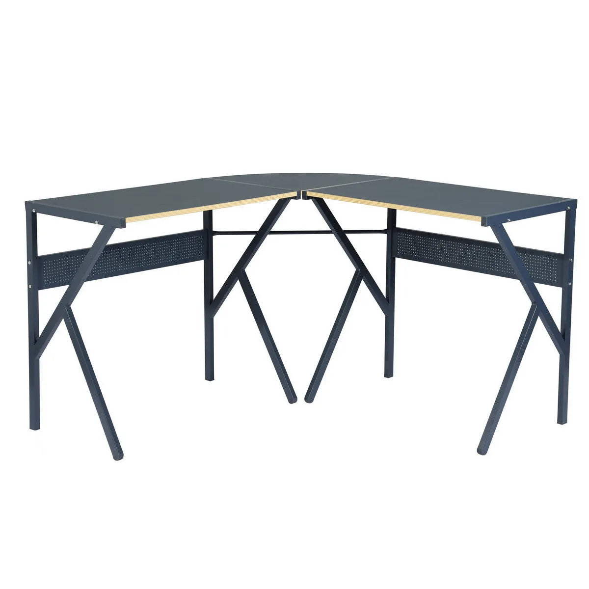 HMS 49\" H-Shape Black Wood and Metal Corner Computer Desk