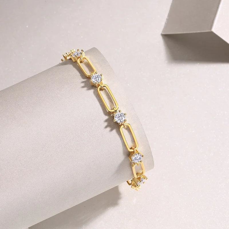 Sparkling Fashion Women 18K Gold-Plated 925 Sterling Silver Tennis Bracelet Moissanite Sparkle Jewelry Moissanite Bracelet