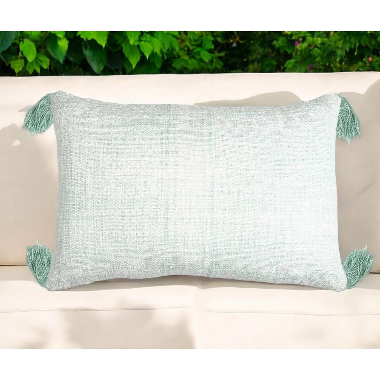 HMS 16\" X 24\" Mint Green Hand Woven Indoor/Outdoor Throw Pillow Cover with Tassels
