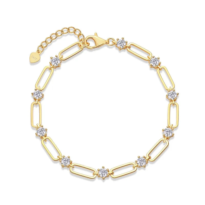 Sparkling Fashion Women 18K Gold-Plated 925 Sterling Silver Tennis Bracelet Moissanite Sparkle Jewelry Moissanite Bracelet