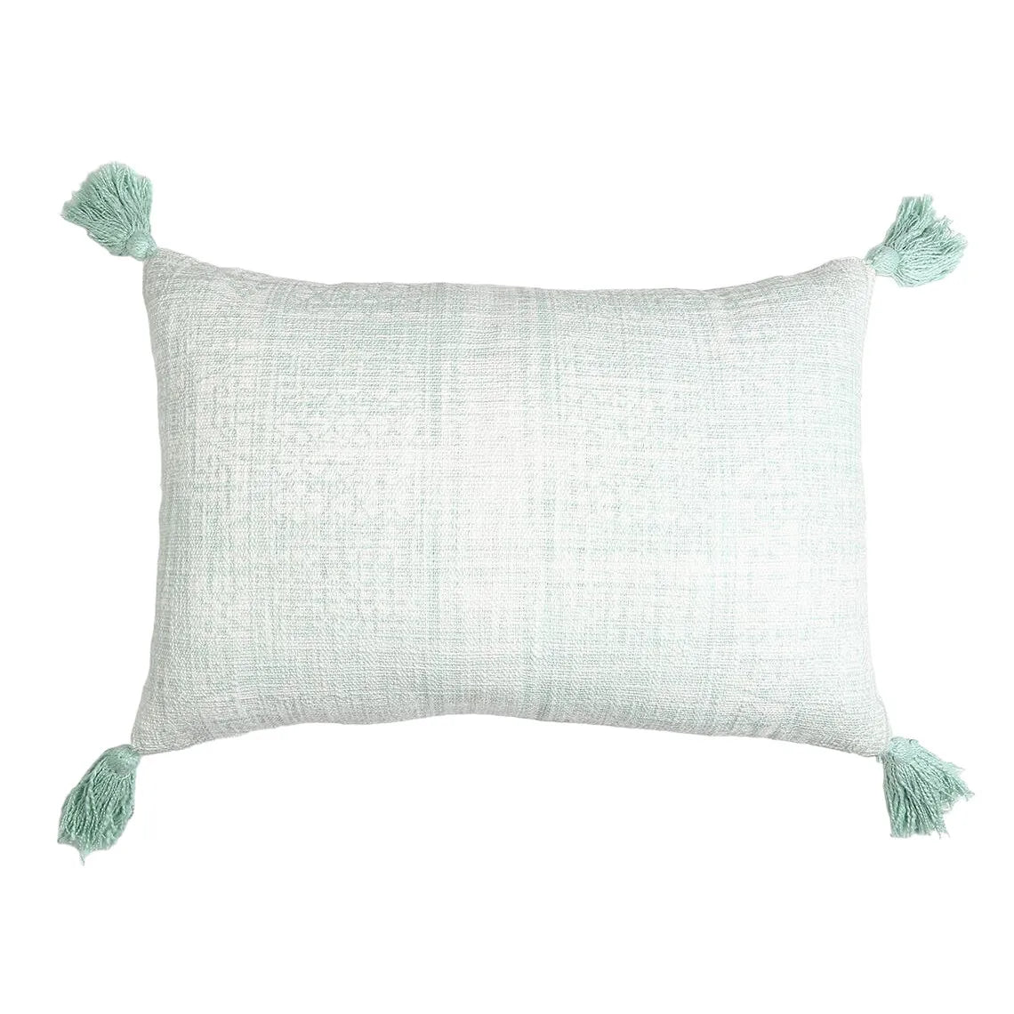HMS 16\" X 24\" Mint Green Hand Woven Indoor/Outdoor Throw Pillow Cover with Tassels