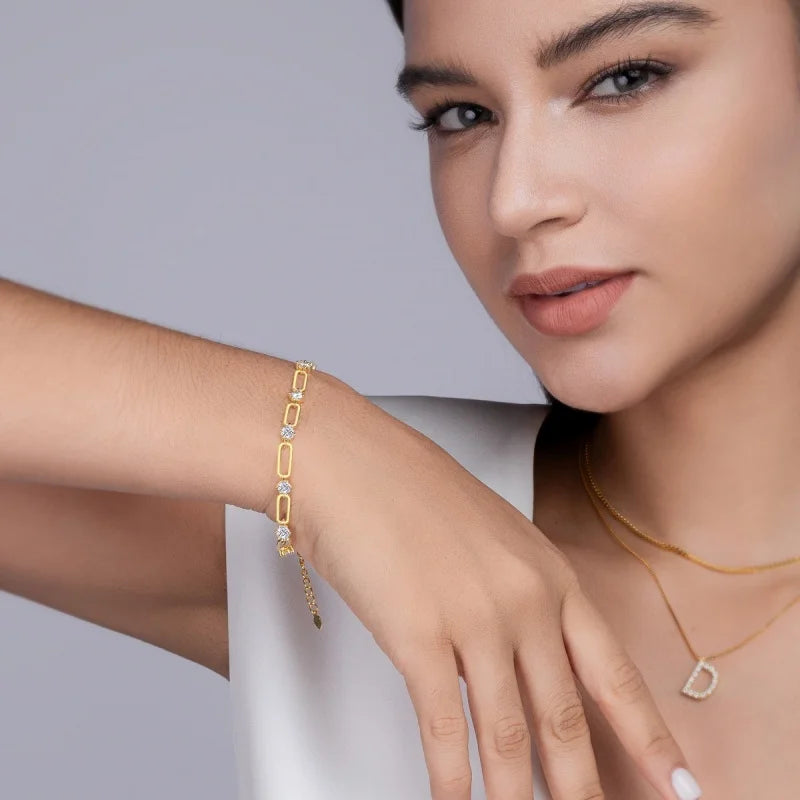 Sparkling Fashion Women 18K Gold-Plated 925 Sterling Silver Tennis Bracelet Moissanite Sparkle Jewelry Moissanite Bracelet