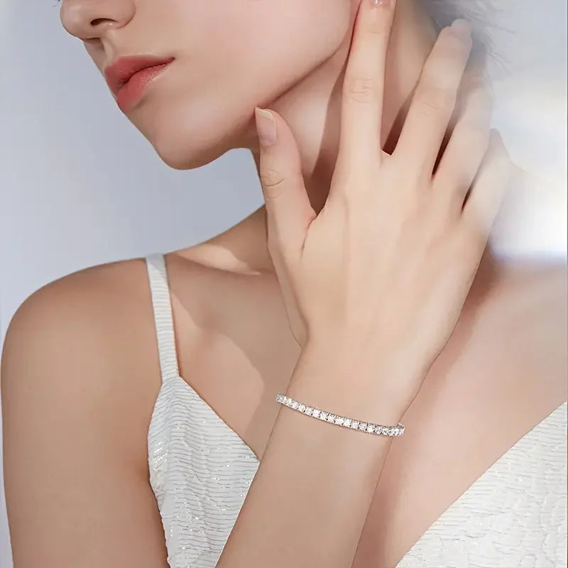 6.5mm White 925 Sterling Silver VVS Moissanite Diamond Cuban Link Chain Bracelet Iced Out Mossanite Jewelry Men Women bracelet