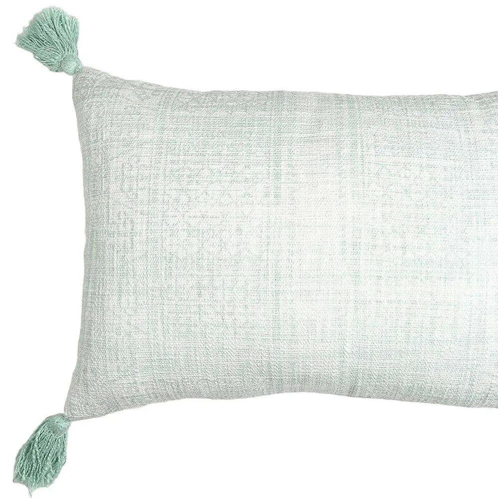 HMS 16\" X 24\" Mint Green Hand Woven Indoor/Outdoor Throw Pillow Cover with Tassels