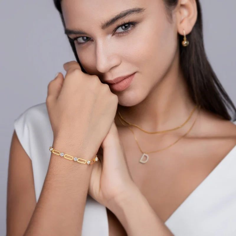 Sparkling Fashion Women 18K Gold-Plated 925 Sterling Silver Tennis Bracelet Moissanite Sparkle Jewelry Moissanite Bracelet