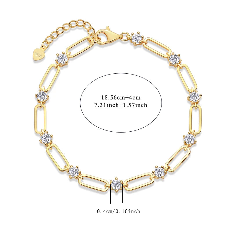 Sparkling Fashion Women 18K Gold-Plated 925 Sterling Silver Tennis Bracelet Moissanite Sparkle Jewelry Moissanite Bracelet