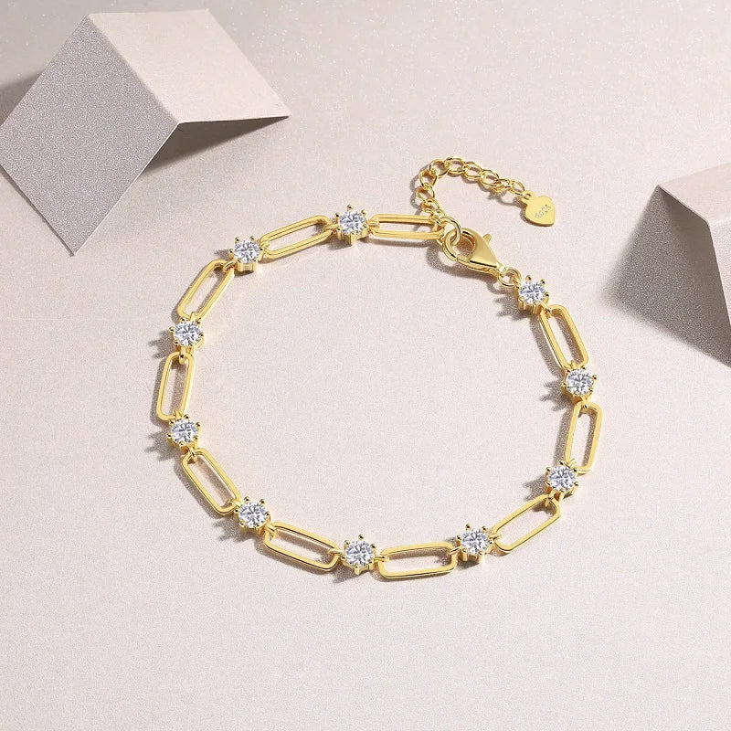 Sparkling Fashion Women 18K Gold-Plated 925 Sterling Silver Tennis Bracelet Moissanite Sparkle Jewelry Moissanite Bracelet