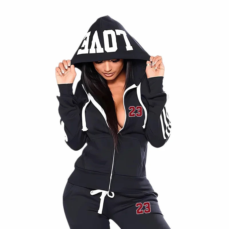 Spring Autumn New Womens Sweatshirt Set 2025 Hot Sale Fashion Zip 2 Pieces Suit High Quality Casual  Woman Pants Jogging Outfit