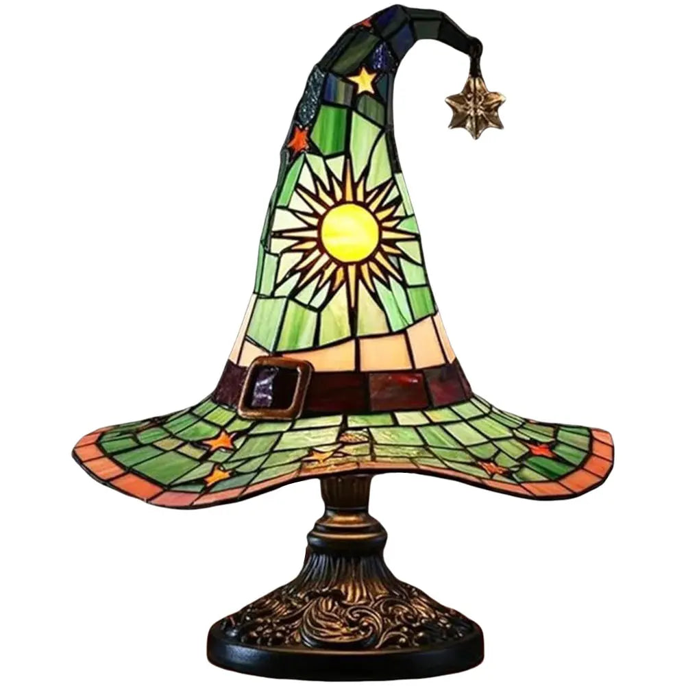Stained Glass Witch Hat Lamp USB Powered Creative Table Lamp Bedside Lamp for Living Room Home Bedroom Decoration