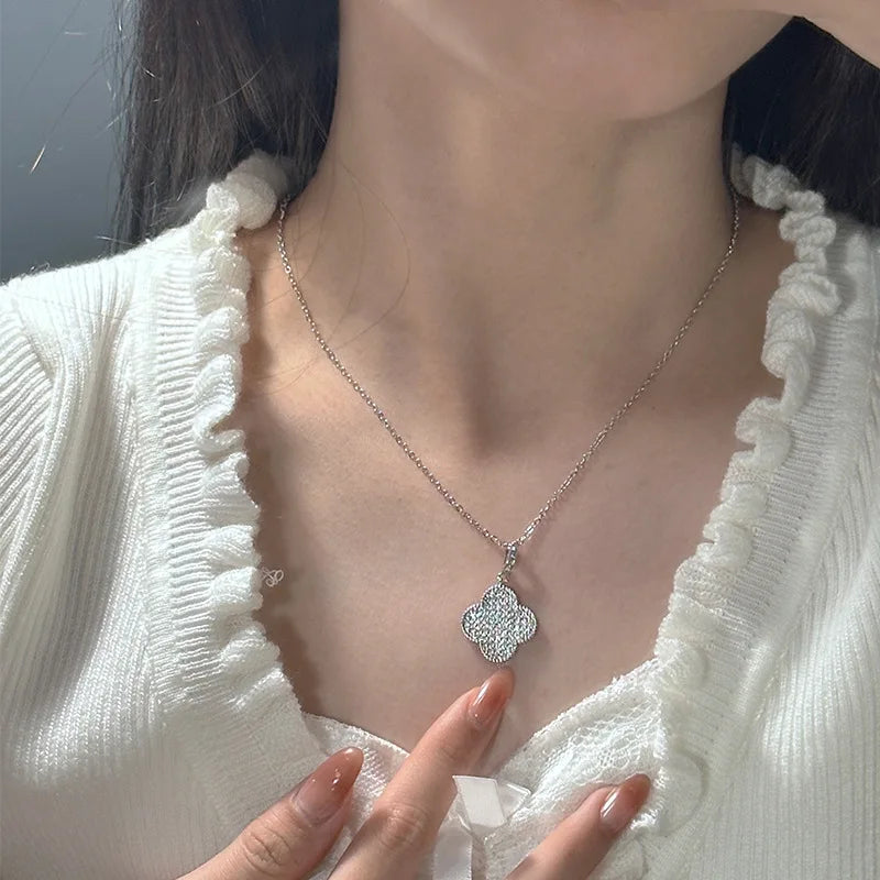 MDL Seiko light luxury full diamond four-leaf flower set long necklace super fairy tassel earrings small fragrant wind bracelet