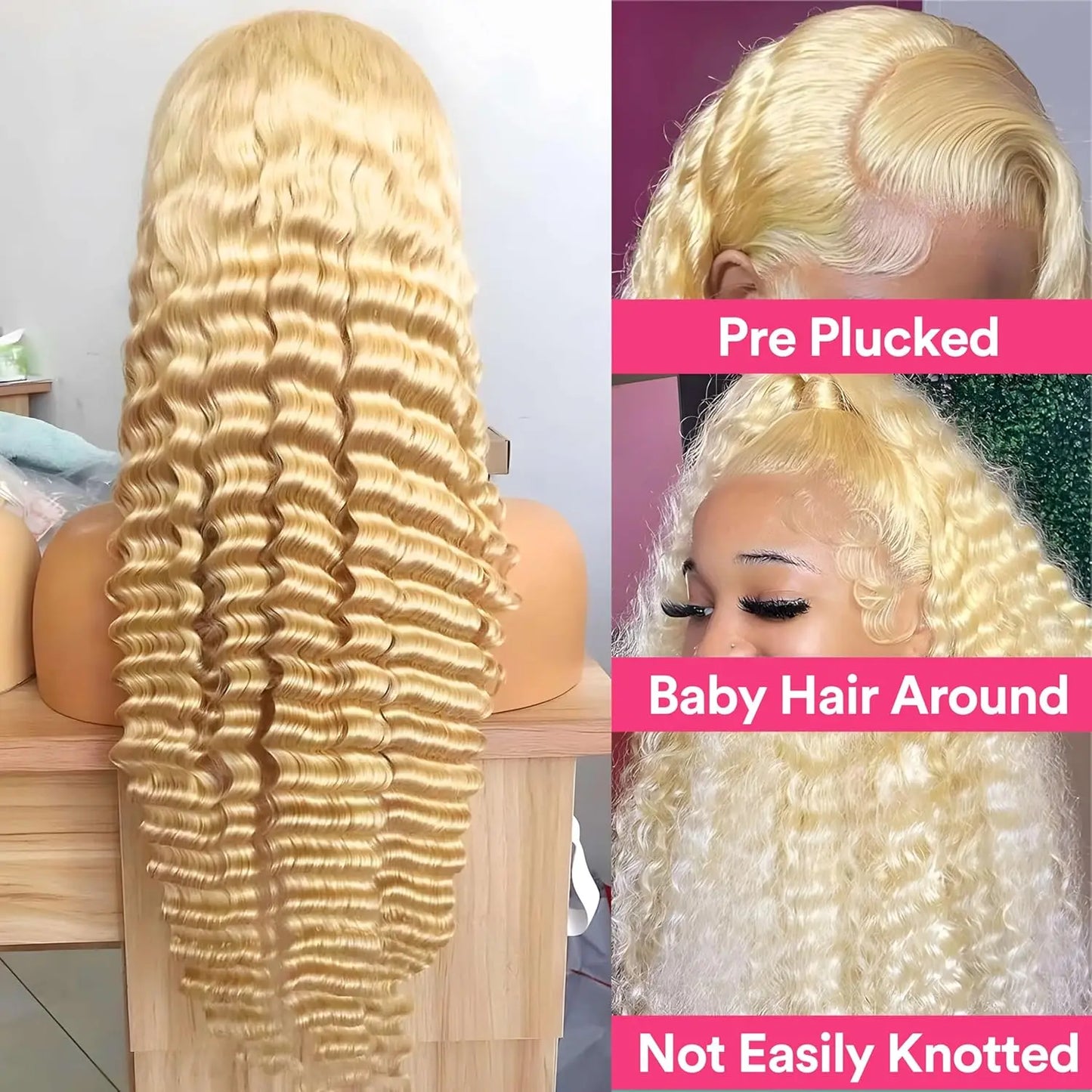 30 Inch 613 Lace Front Wig Human Hair Blonde Wig Human Hair 613 Deep Wave HD Lace Front Wigs 200% Density Pre Plucked For Women