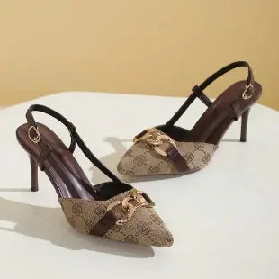 2025 Women's Fashion Baotou Sandals Spring New Pointed Head Shallow Mouth Metal Buckle Anti-slip Wear-resistant High Heels