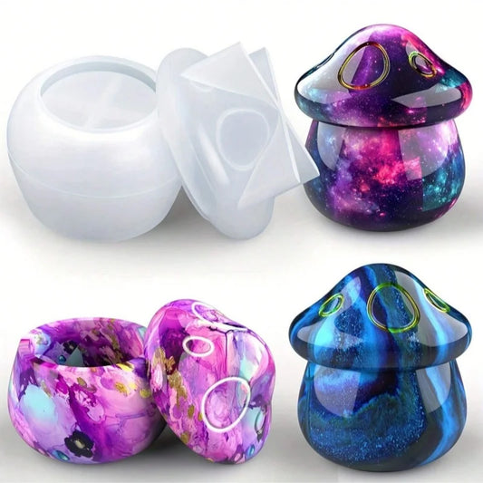 Jar Resin Mold Mushroom Jar Silicone Mold With Lid For Epoxy Casting For DIY Jewelry Storage Bo Candy Container Home Decoration