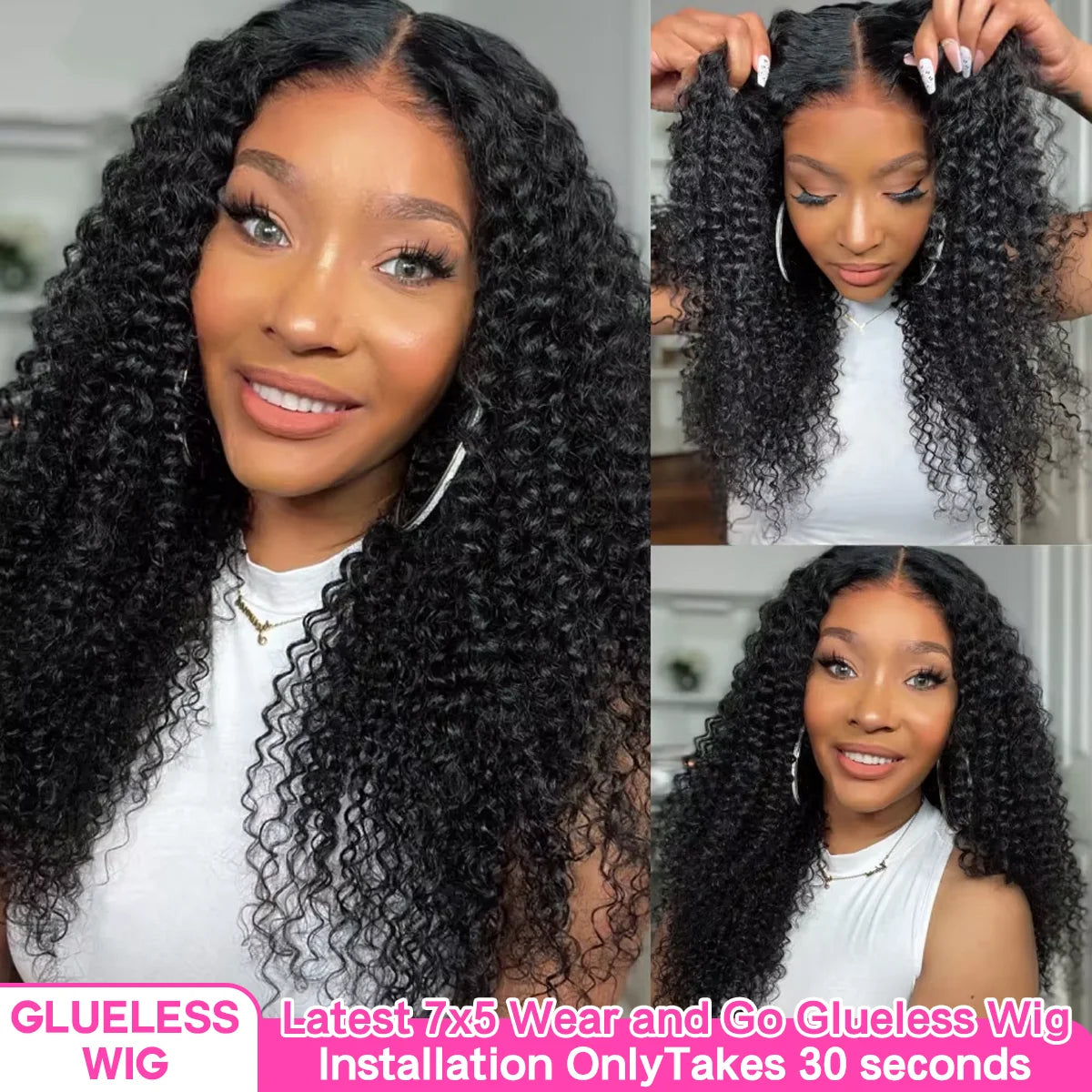 250% Kinky Curly Glueless Wig Human Hair Wear And Go Wig Ready To Wear Curly 100% Human Wigs 13x6 HD Lace Preplucked On Sale