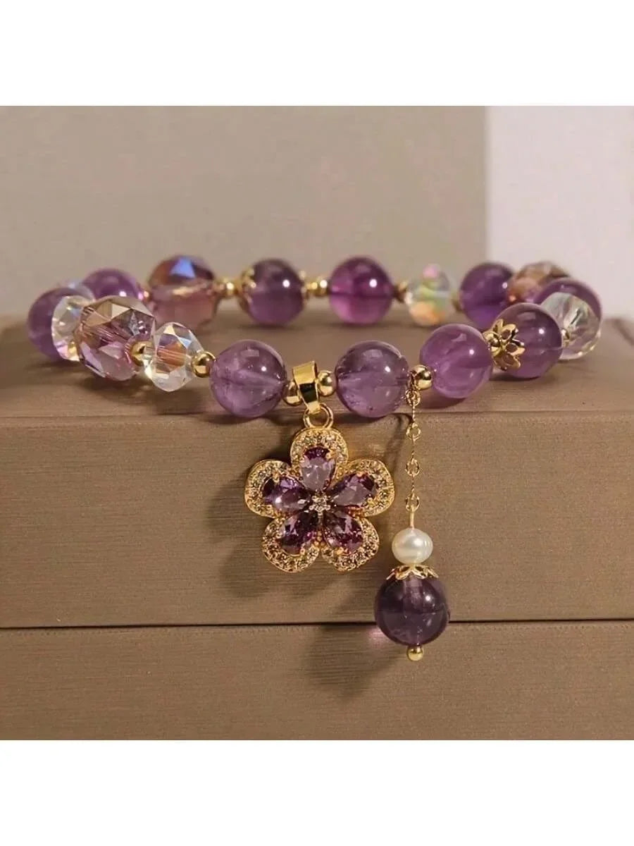 Natural Amethyst Money Bag Bracelet Irregular Crystal Zirconia Light Luxury Simple Fresh Cute  With Gift Card