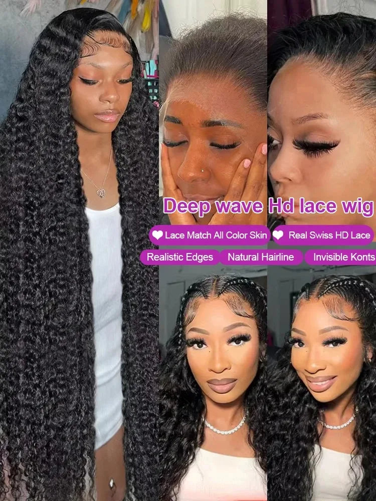 13x6 Hd Transparent Lace Front Human Hair Wigs 30 42 Inch 13x4 Human Hair Wig For Women Deep Wave Frontal Wig Curly Water Wave