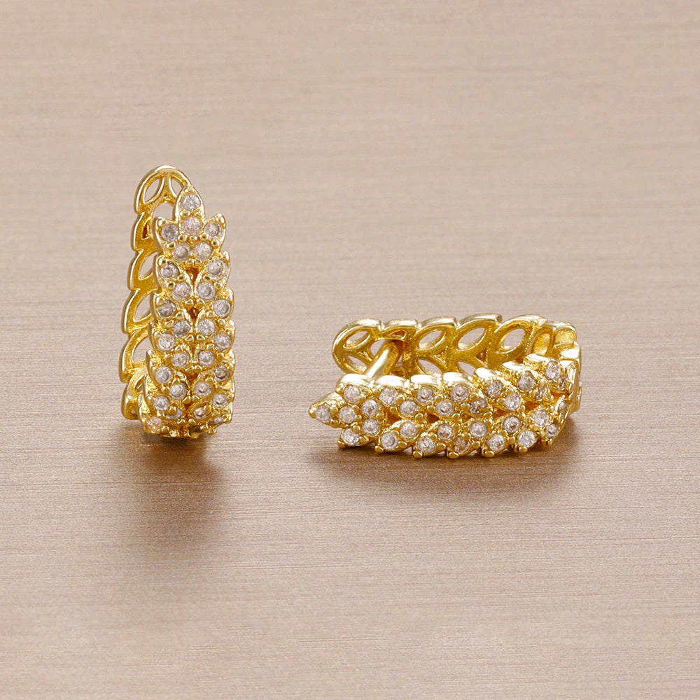 New Arrival Sparkling Crystal Zircon Wheat Hoop Earrings Stainless Steel Gold Color Huggies Piercing Earring Wedding Jewelry