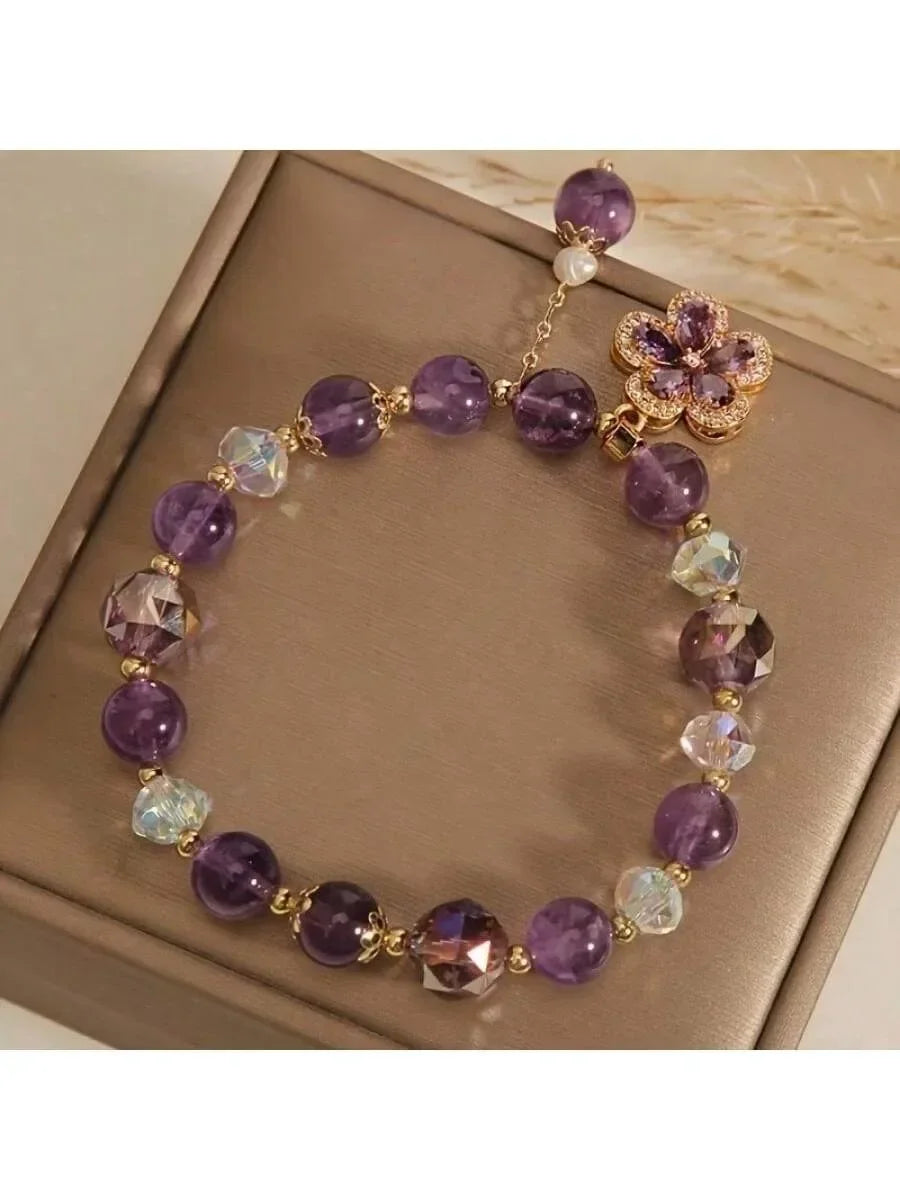 Natural Amethyst Money Bag Bracelet Irregular Crystal Zirconia Light Luxury Simple Fresh Cute  With Gift Card