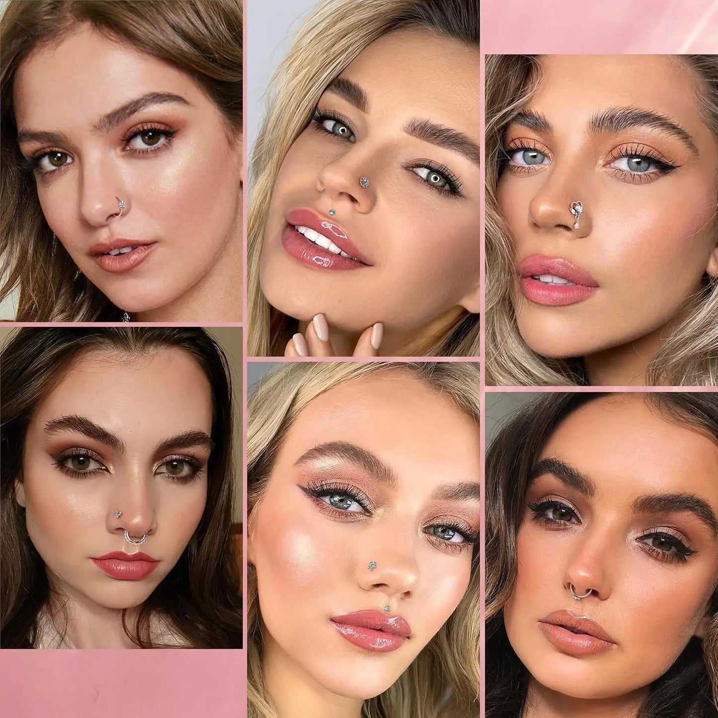 19PCS Stainless Steel Nose Ring L Shaped Nose Stud for Women Men Dangle CZ Butterfly Flower Nose Studs Piercing Jewelry Gift 20G