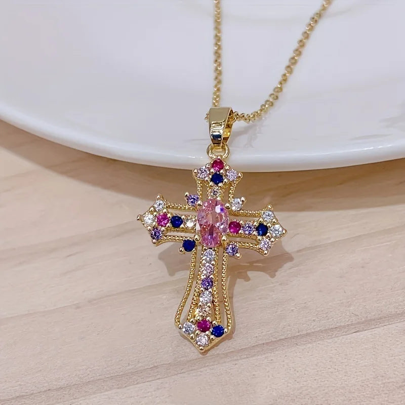 Vintage Cross Zircon Necklace - Unique Niche Design Collarbone Chain