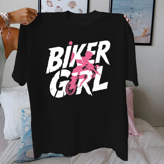 BIKER GIRL with motorcycle wheel Women's pure cotton comfortable T-shirt
