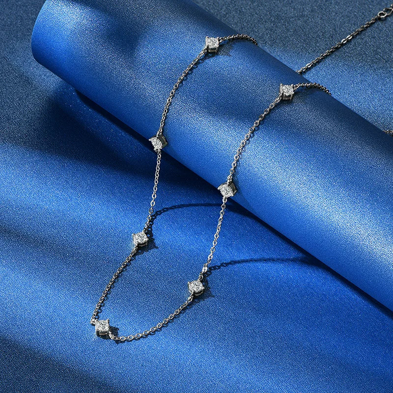OXTAO D VVS1 3mm Moissanite Diamond Necklaces Female S925 Silver Clavicle Chain Luxury Necklace Jewelry Gift with Certified