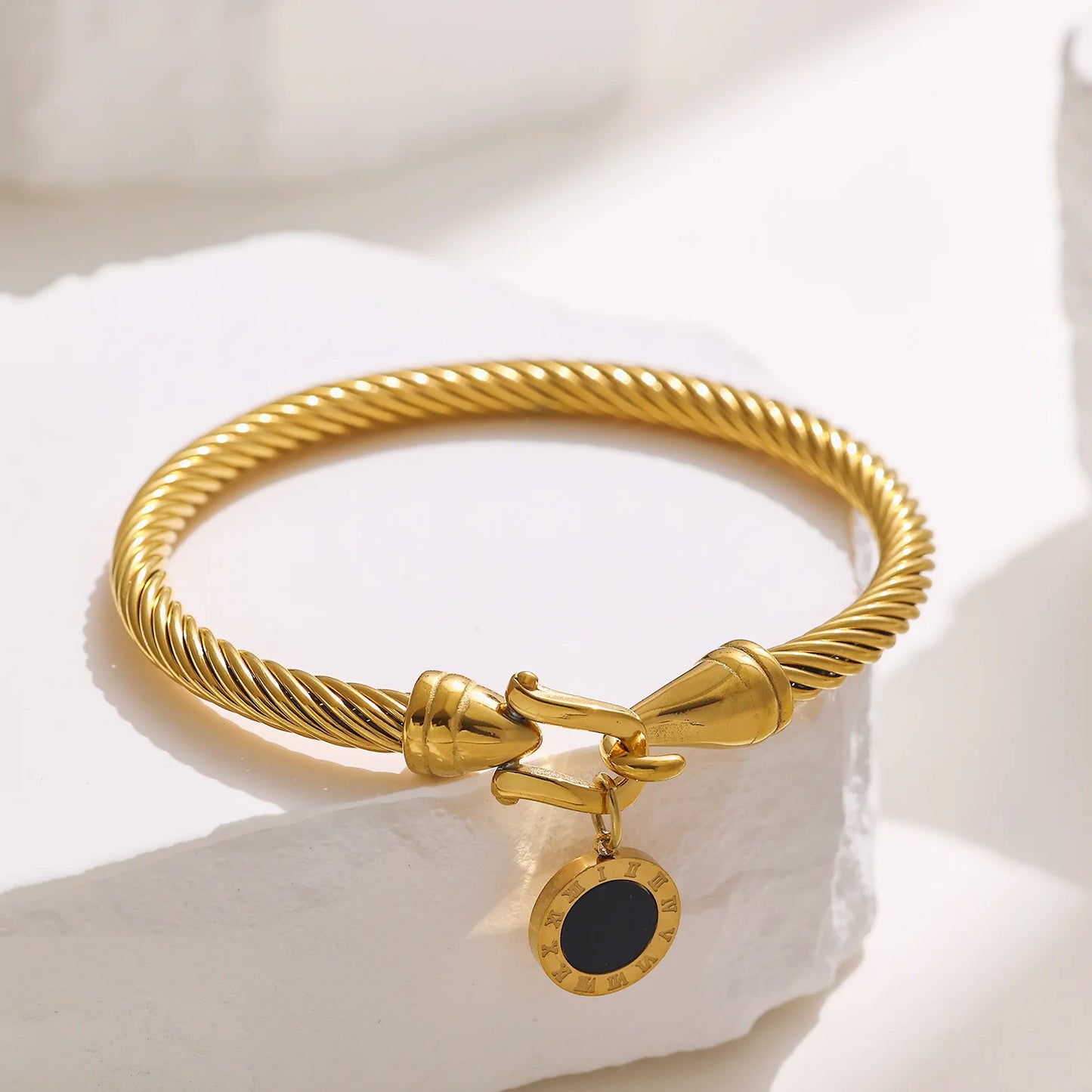 316L Stainless Steel Wire Rope Roman Digital Hang Buckle Bracelet Bangle Woman Jewelry ,Birthday Gifts,Party Gifts