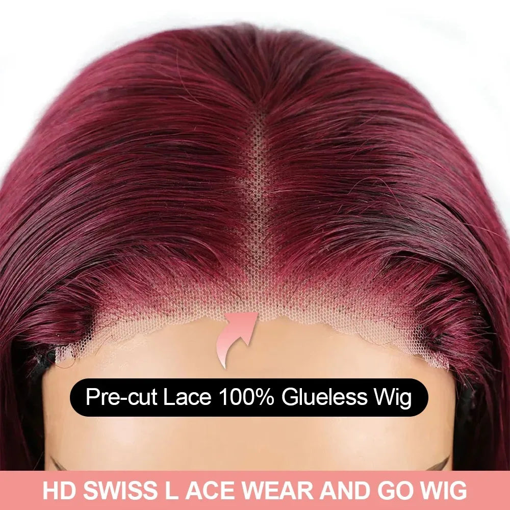 250 Density 99J Burgundy 13x6 Lace Frontal Human Hair Wigs Brazilian Colored 38 40 Inch Straight Red Lace Front Wigs Human Hair