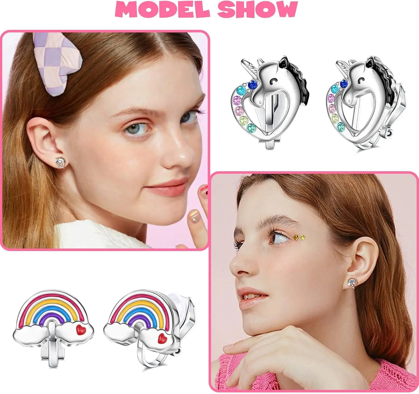 12Pairs Clip on Earrings Set for Women Fake Non Pierced Earrings Cute CZ Cat Pearl Star Heart Clip Earring Hypoallergenic Jewel