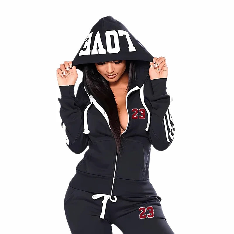 Spring Autumn New Womens Sweatshirt Set 2025 Hot Sale Fashion Zip 2 Pieces Suit High Quality Casual  Woman Pants Jogging Outfit