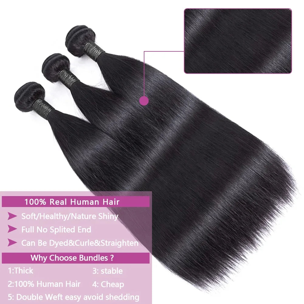 Queenlike 38 40 Inch Straight Human Hair Bundles 12A Brazilian Raw Hair 1/3/4 Bundles Human Hair For Women Hair Extensions