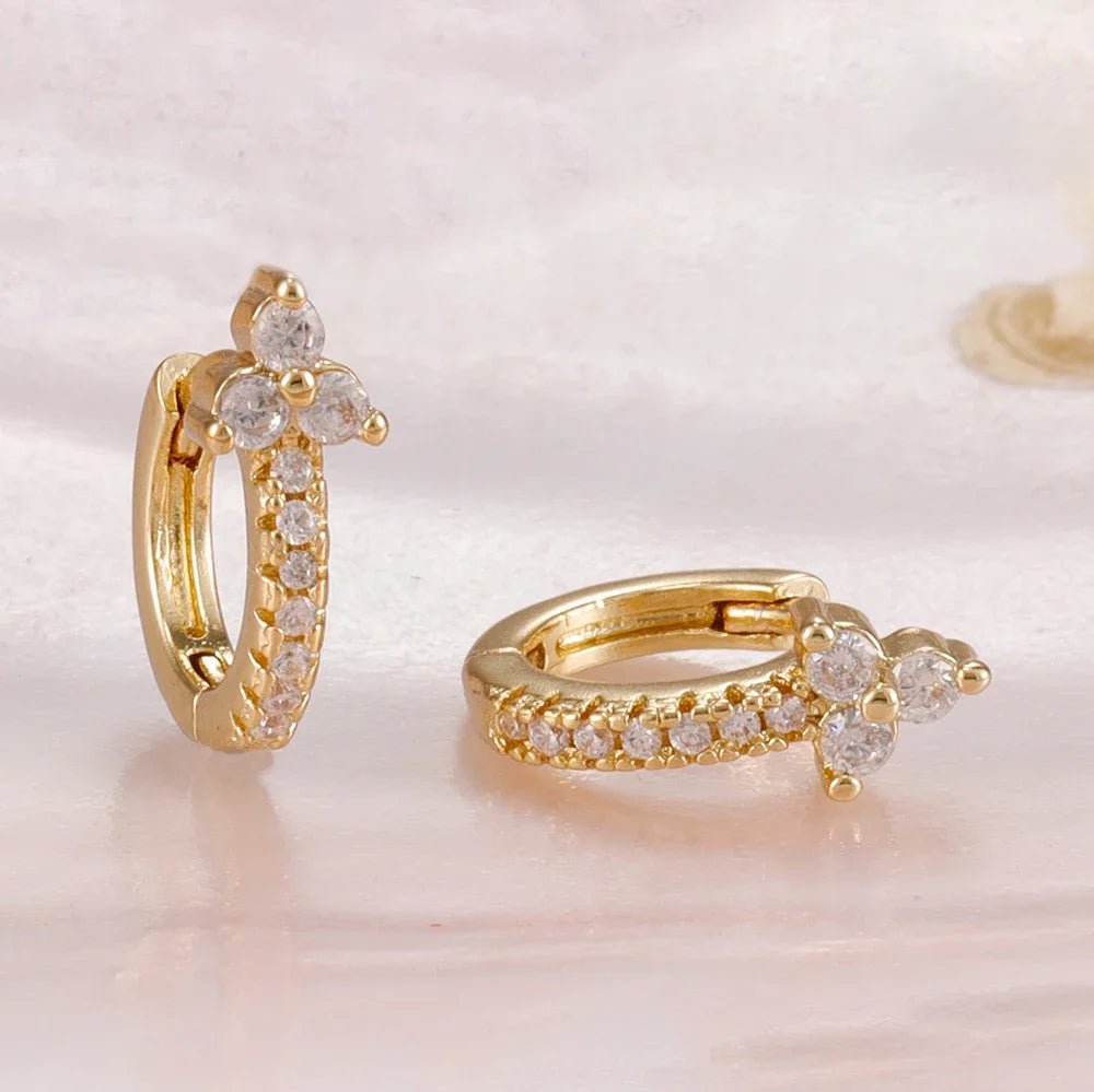 New Arrival Sparkling Crystal Zircon Wheat Hoop Earrings Stainless Steel Gold Color Huggies Piercing Earring Wedding Jewelry