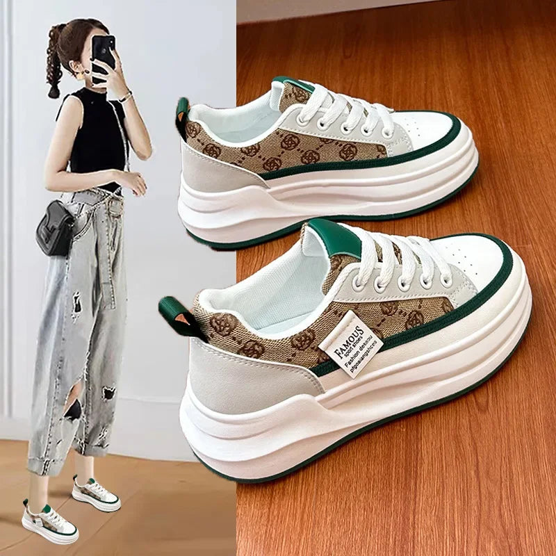 Women's Vulcanized Shoes Lace-up Platform Casual Shoes Breathable Hard-wearing Wedges Lightweight Comfortable Women Sneakers