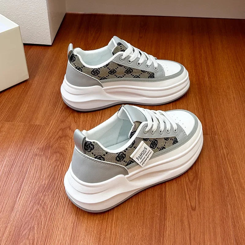 Women's Vulcanized Shoes Lace-up Platform Casual Shoes Breathable Hard-wearing Wedges Lightweight Comfortable Women Sneakers