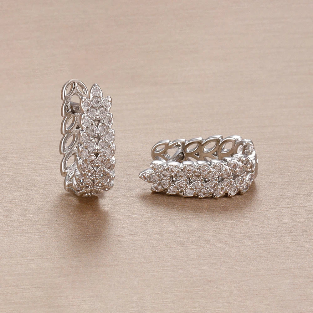 New Arrival Sparkling Crystal Zircon Wheat Hoop Earrings Stainless Steel Gold Color Huggies Piercing Earring Wedding Jewelry