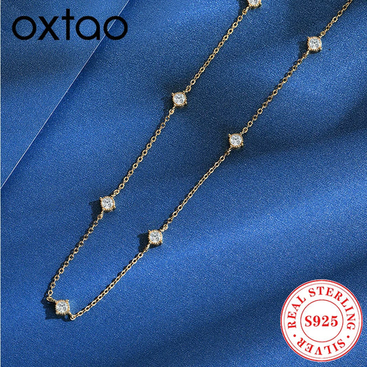 OXTAO D VVS1 3mm Moissanite Diamond Necklaces Female S925 Silver Clavicle Chain Luxury Necklace Jewelry Gift with Certified