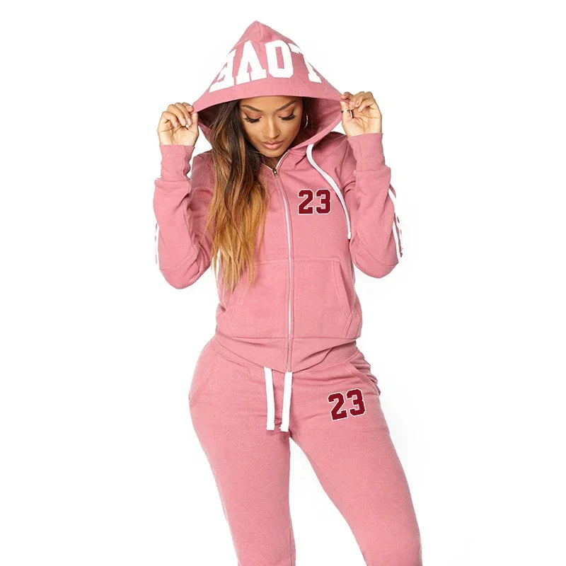 Spring Autumn New Womens Sweatshirt Set 2025 Hot Sale Fashion Zip 2 Pieces Suit High Quality Casual  Woman Pants Jogging Outfit