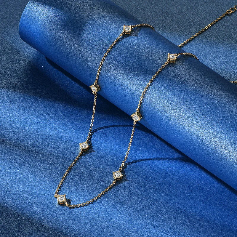 OXTAO D VVS1 3mm Moissanite Diamond Necklaces Female S925 Silver Clavicle Chain Luxury Necklace Jewelry Gift with Certified