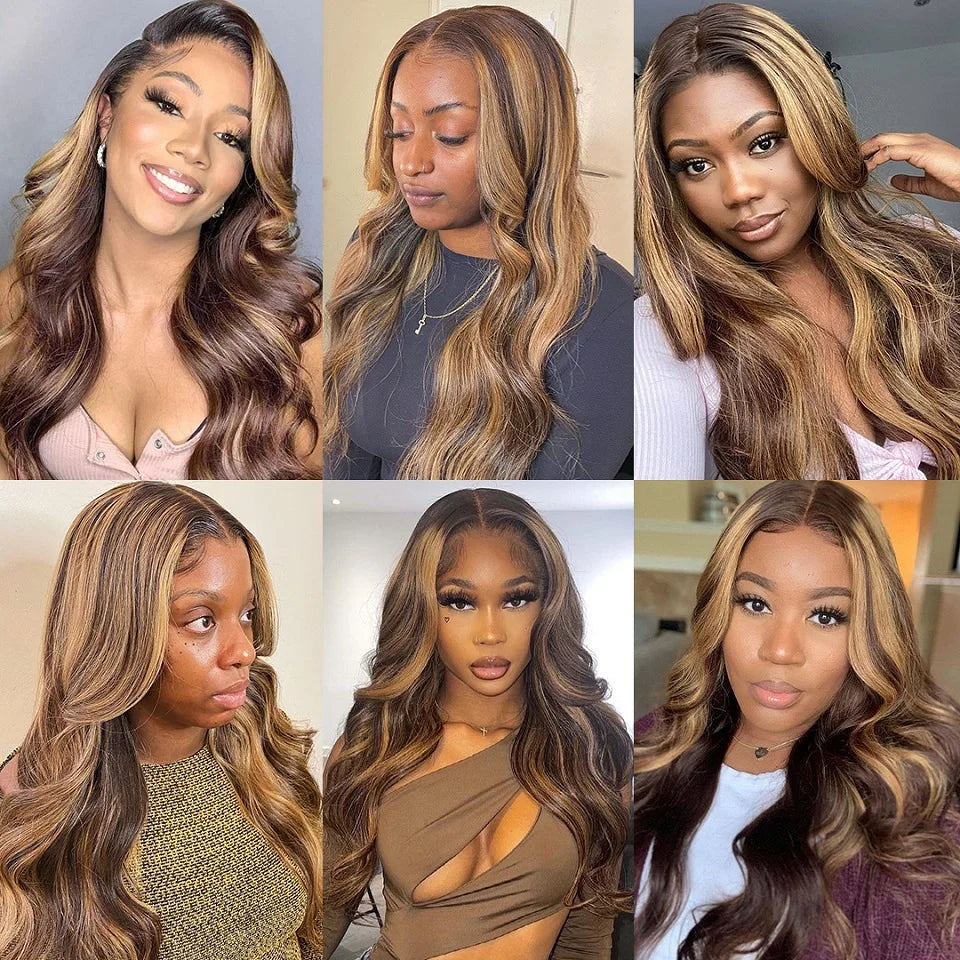 Body Wave Highlight Wig 100% Human Hair Wigs 13x6 HD Lace Frontal Wig Honey Blonde 13x4 HD Lace Front Human Hair Wigs For Women