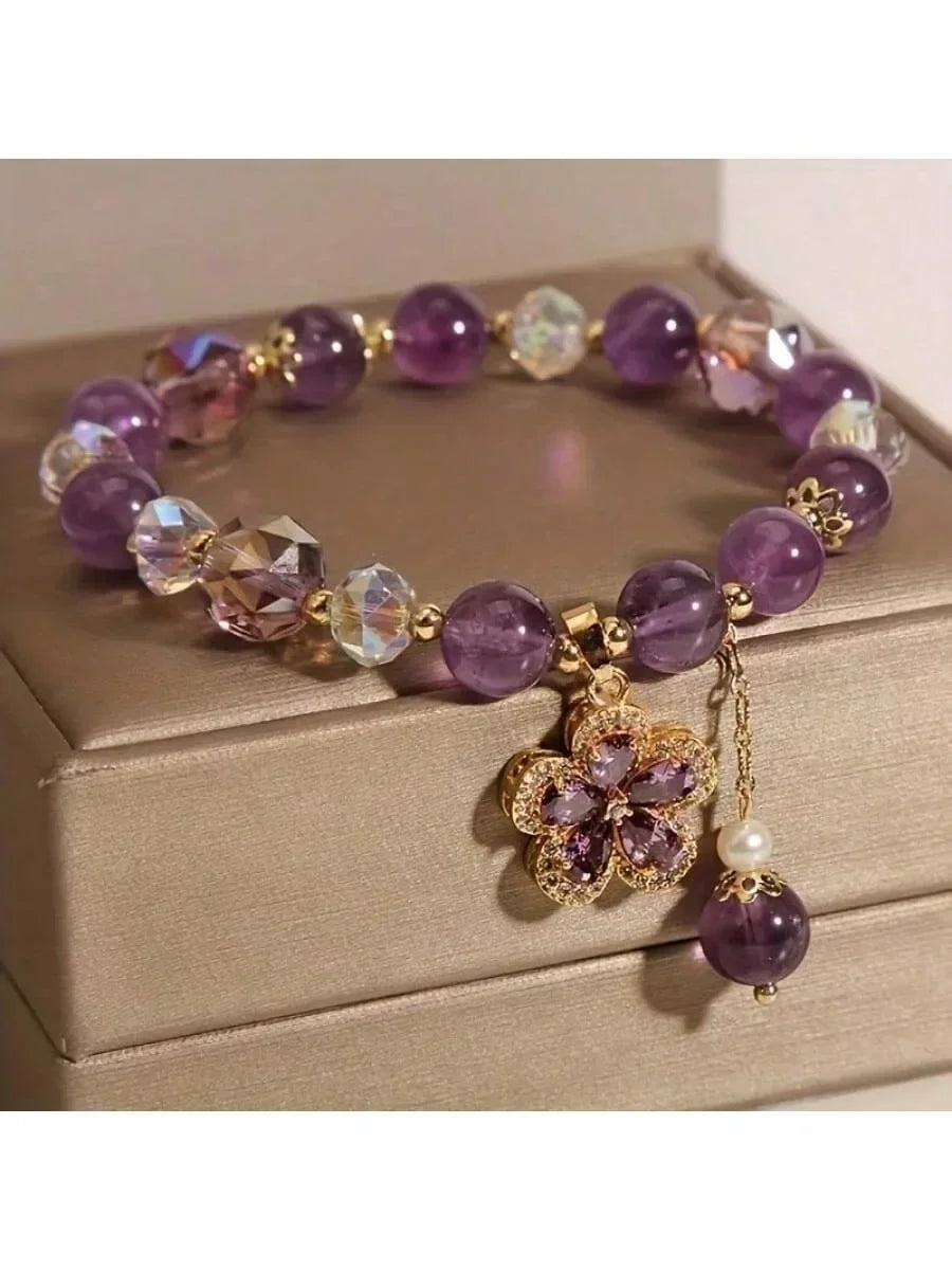 Natural Amethyst Money Bag Bracelet Irregular Crystal Zirconia Light Luxury Simple Fresh Cute  With Gift Card