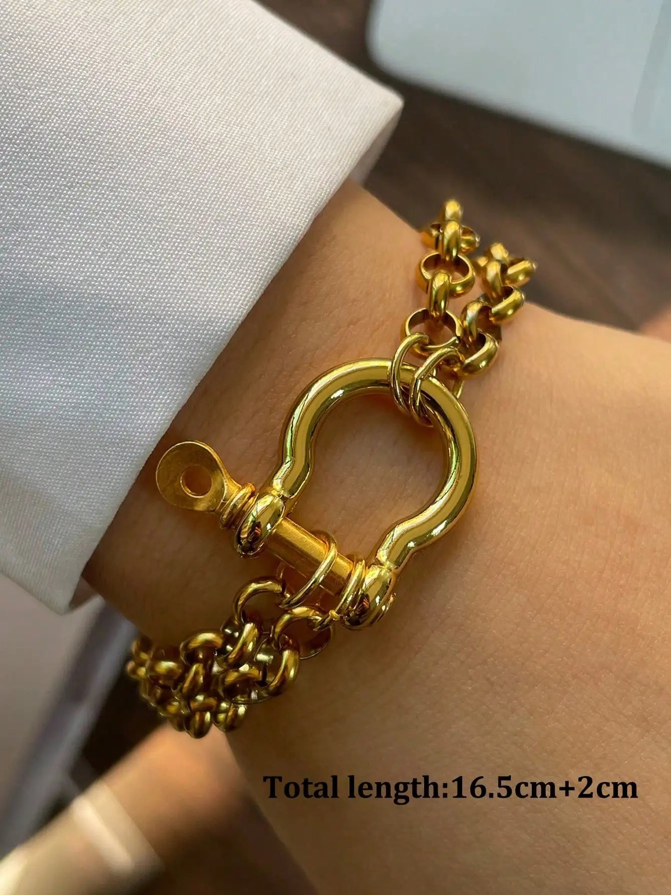 1PC Luxury Gold& Silver Horseshoe Bracelet,Chunky Chain Bracelet,Stainless Steel Chain,Unique Bracelet, for Daily & festival