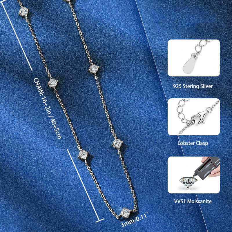 OXTAO D VVS1 3mm Moissanite Diamond Necklaces Female S925 Silver Clavicle Chain Luxury Necklace Jewelry Gift with Certified
