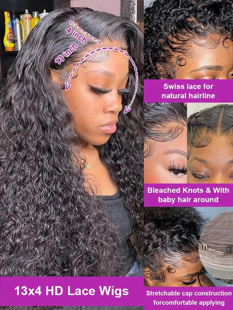 13x6 Hd Transparent Lace Front Human Hair Wigs 30 42 Inch 13x4 Human Hair Wig For Women Deep Wave Frontal Wig Curly Water Wave